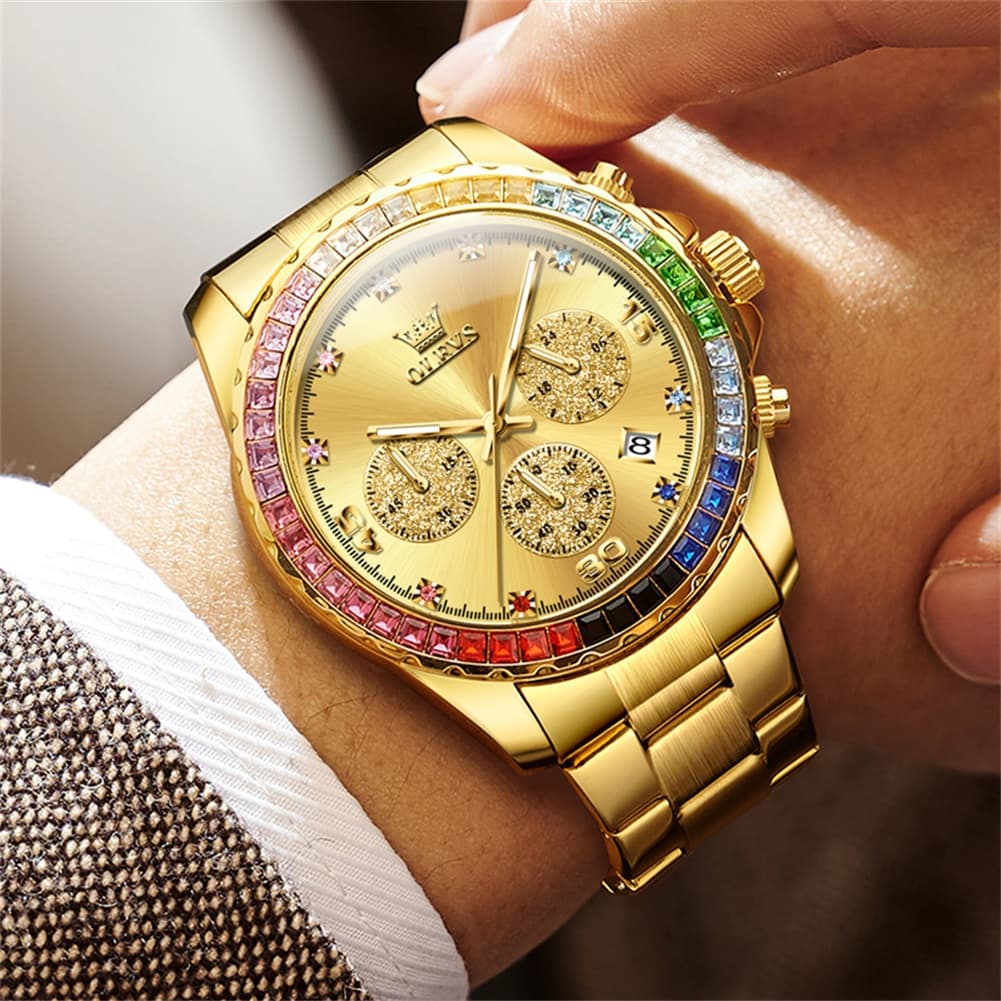 OLEVS 2939 Rainbow Bezel Chronograph Quartz Watch for Men