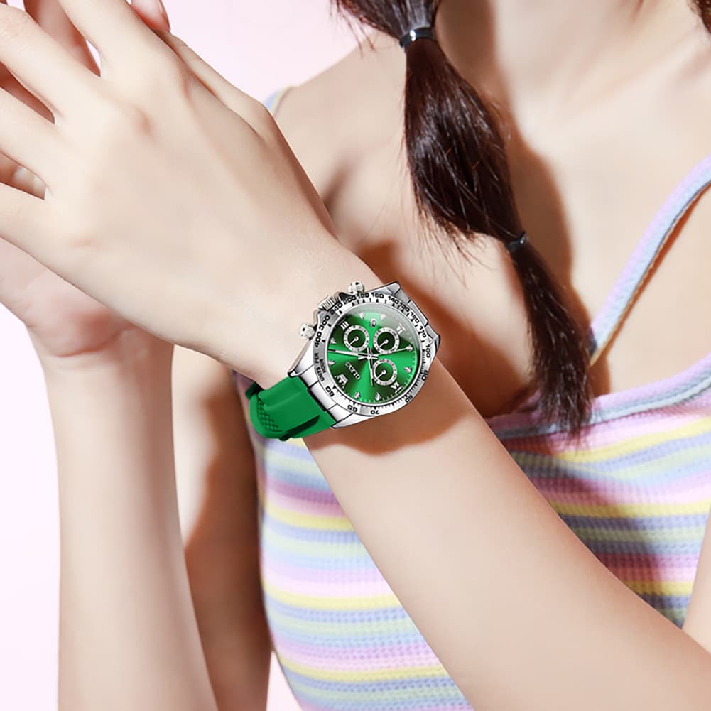 OLEVS Women Chronograph Watch Silicone Sport Strap Date Quartz 5618