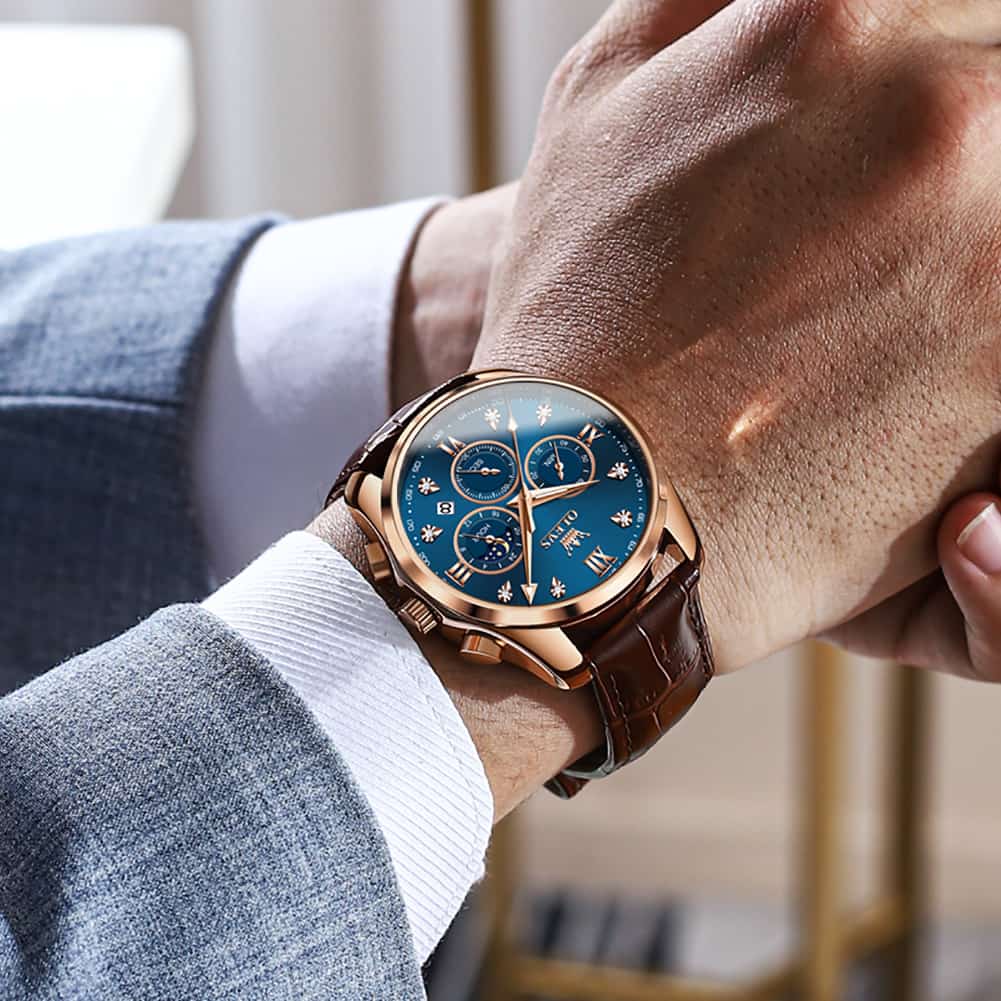 OLEVS 2888 Leather Chronograph Moon Phase Watch for Men