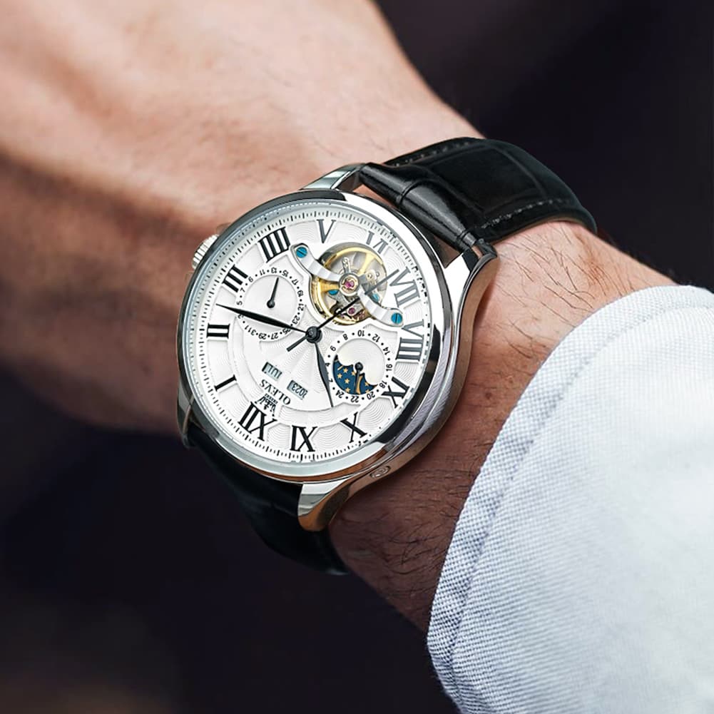 OLEVS 7013 Multi Function Sun and Moon Mechanical Watch for Men