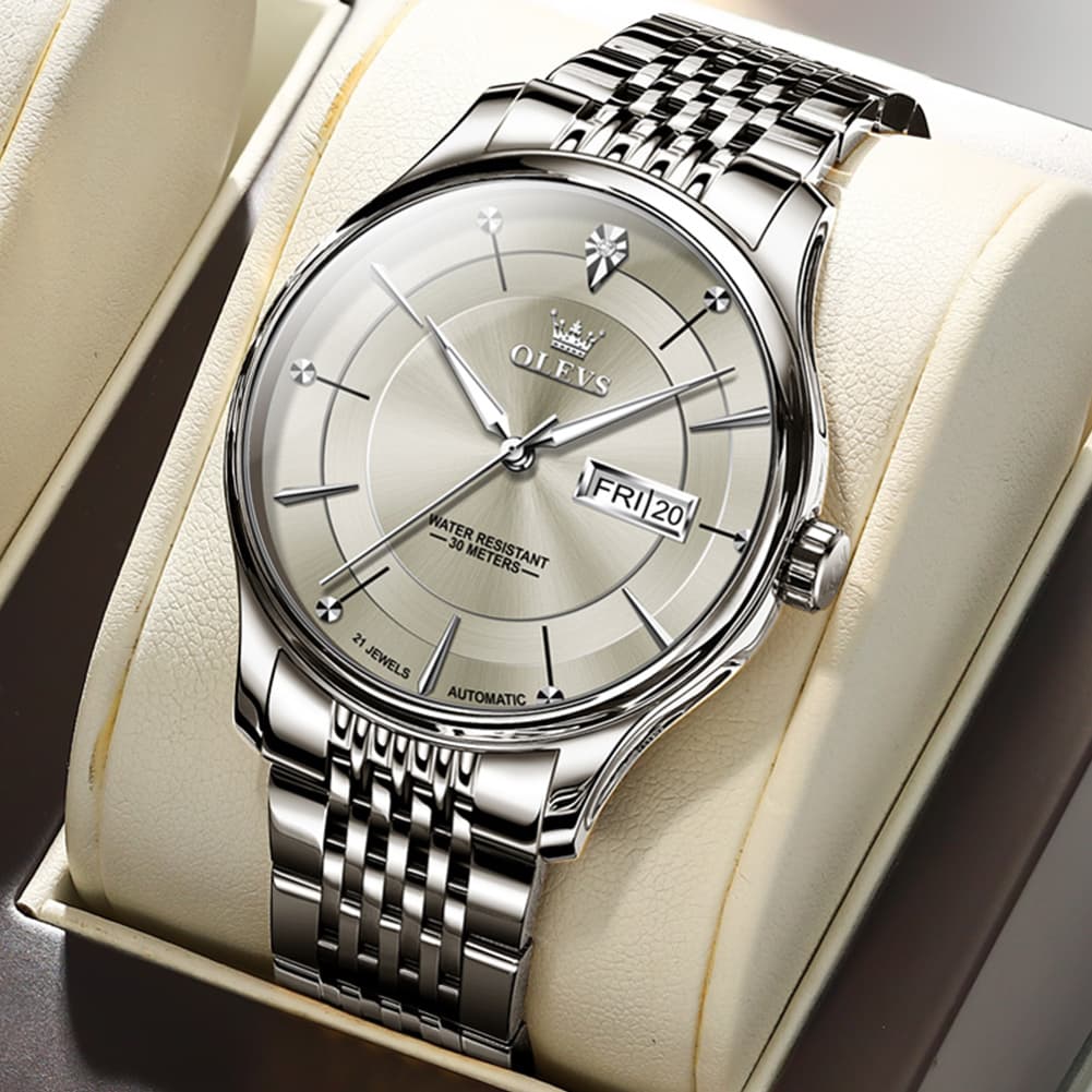 OLEVS Diamond Dial Day Date Automatic Mechanical Watch 9927 for Men