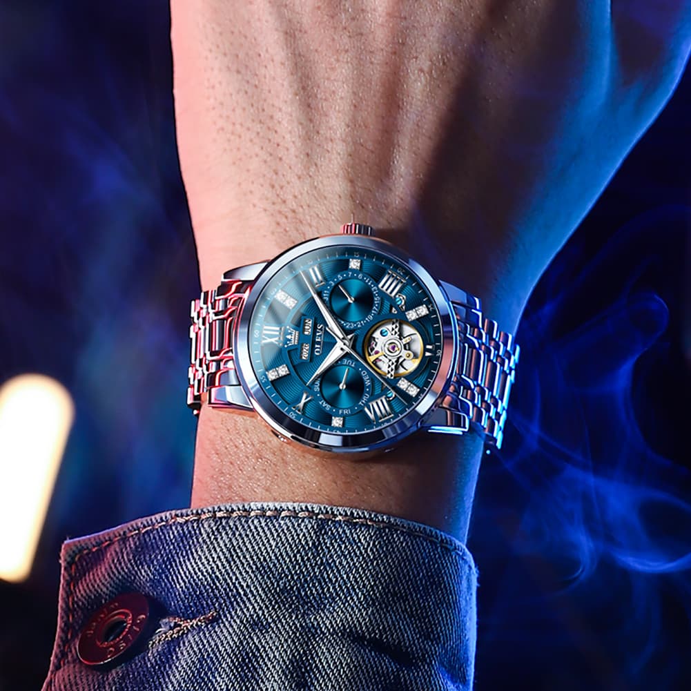OLEVS 6701 Skeleton Automatic Mechanical Stainless Steel Watch For Men