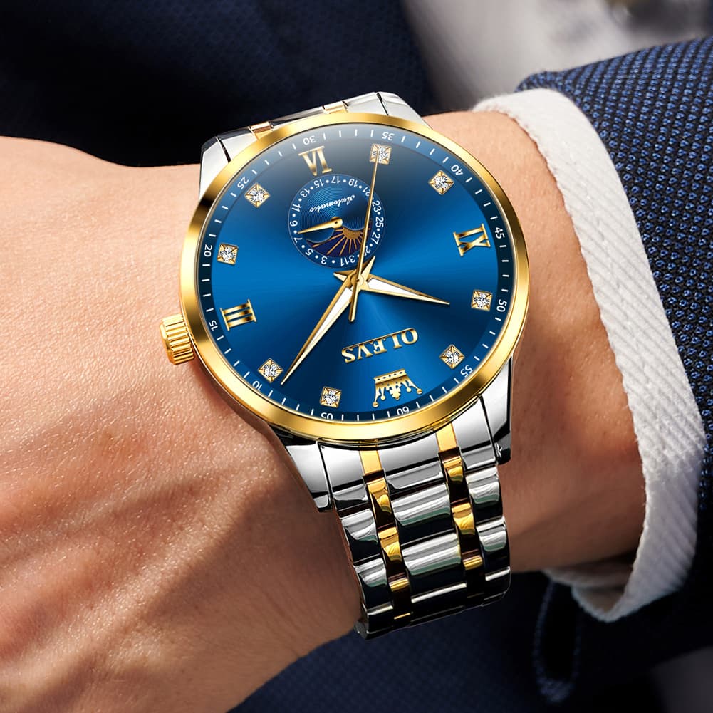 OLEVS 7041 Solid Steel Moon Phase Automatic Watch For Men