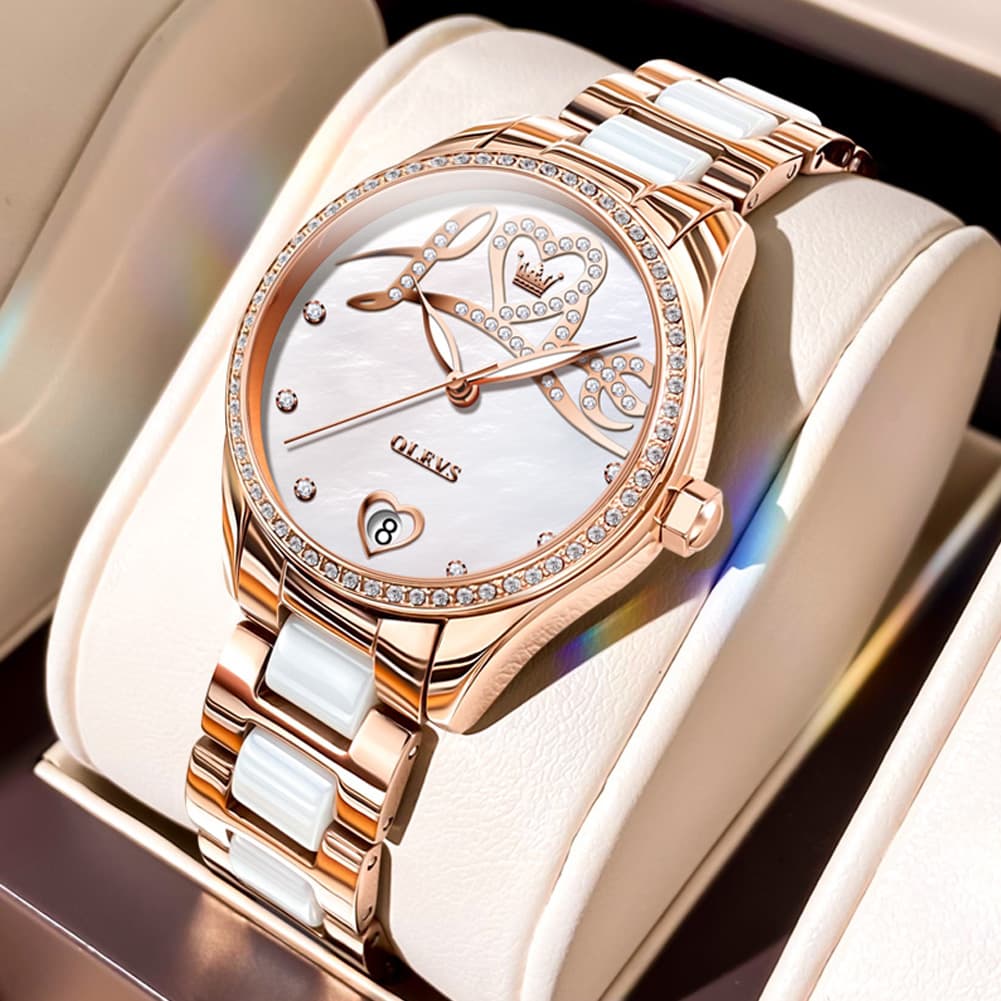OLEVS 6686 Romantic Love Dial Ceramic Mechanical Watch for Women