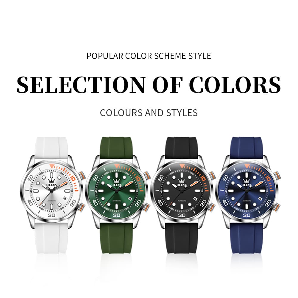 OLEVS 6751 Dive Style Silicone Strap Mechanical Watch for Men