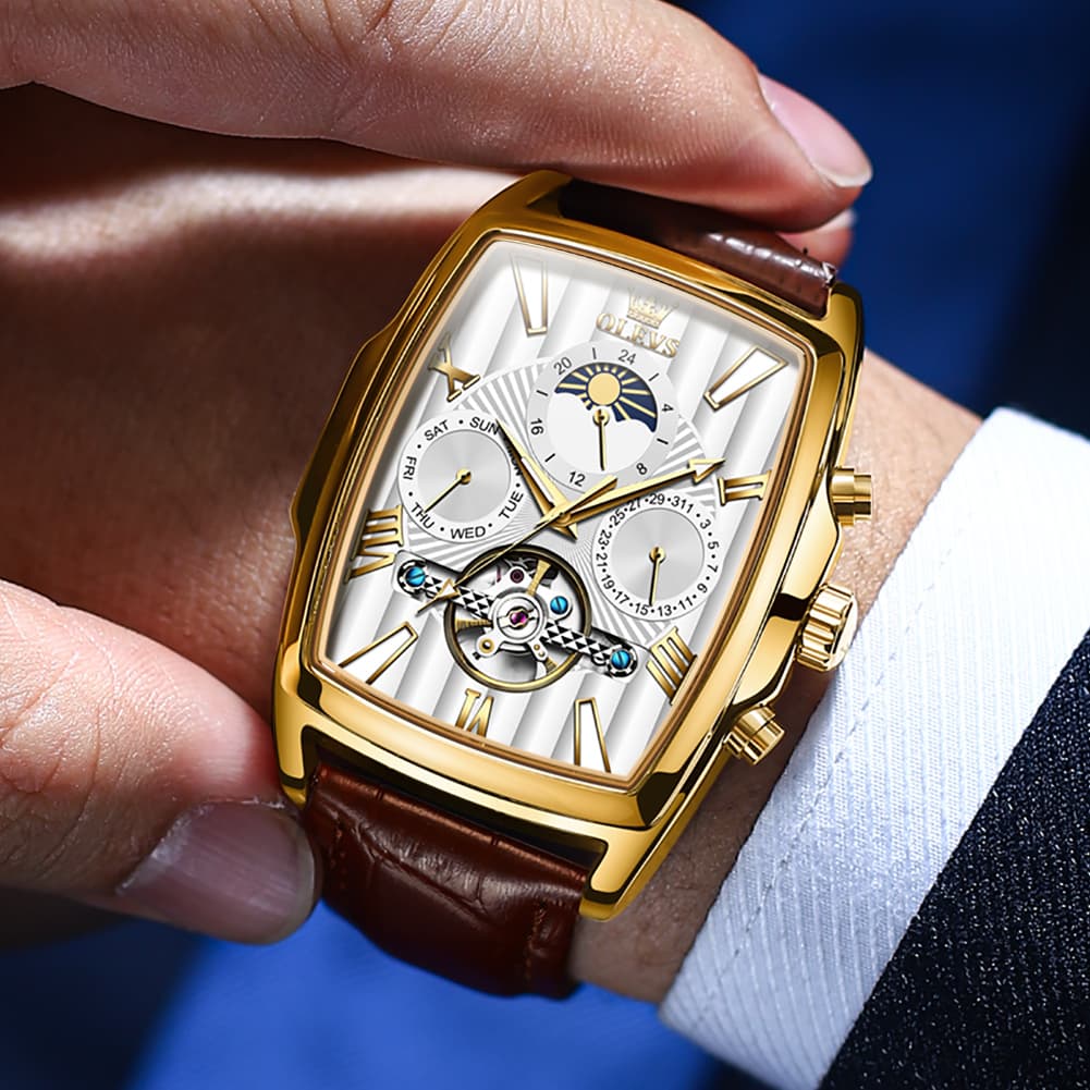 OLEVS 6675 Square Mechanical Moon Phase Watch for Men