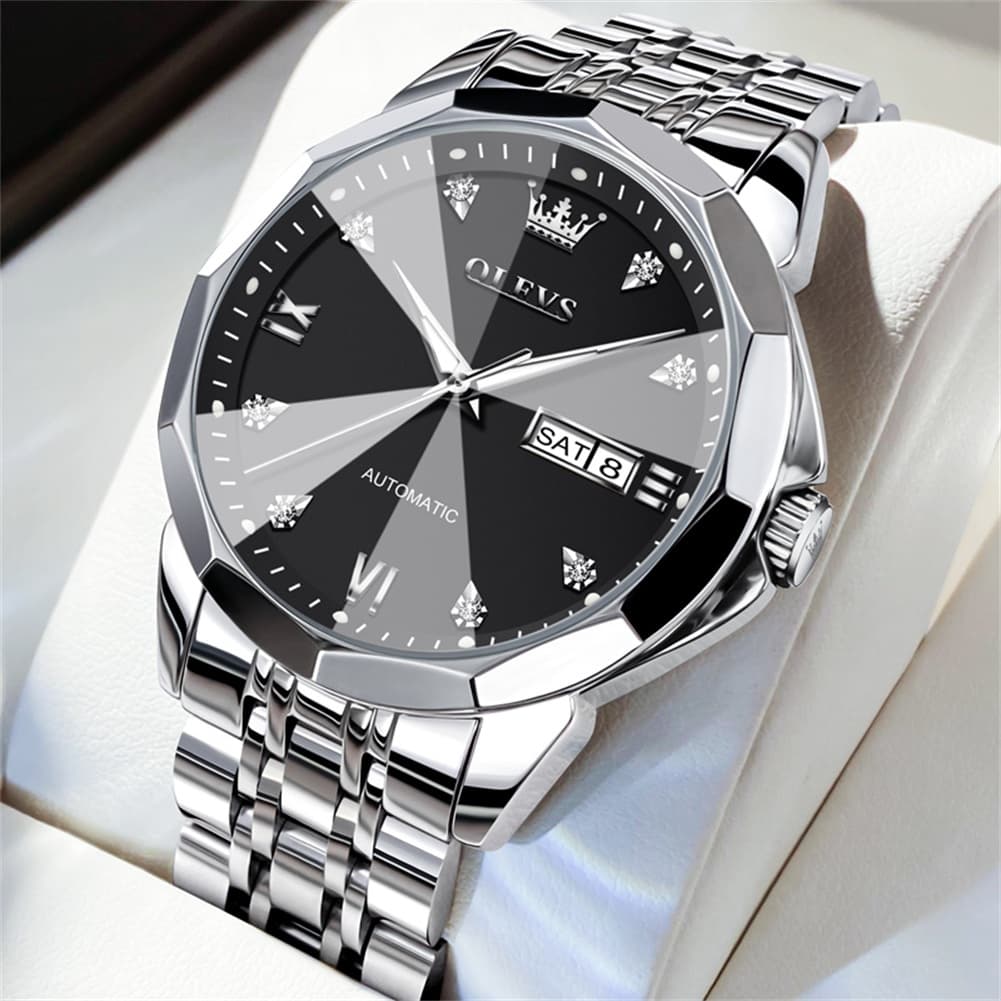 OLEVS 3D Diamond Cut Mirror Automatic Mechanical Watch 9982 Day Date for Men