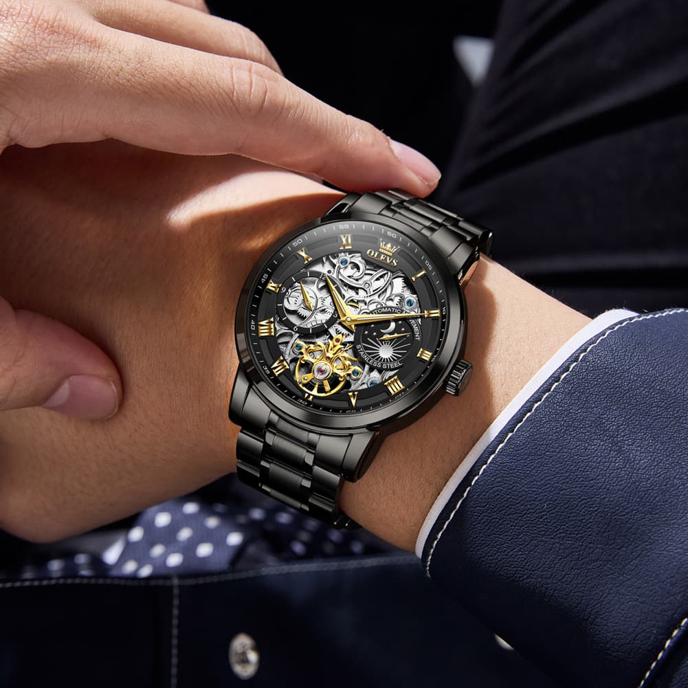 OLEVS 6670 Stainless Steel Skeleton Mechanical Watch for Men