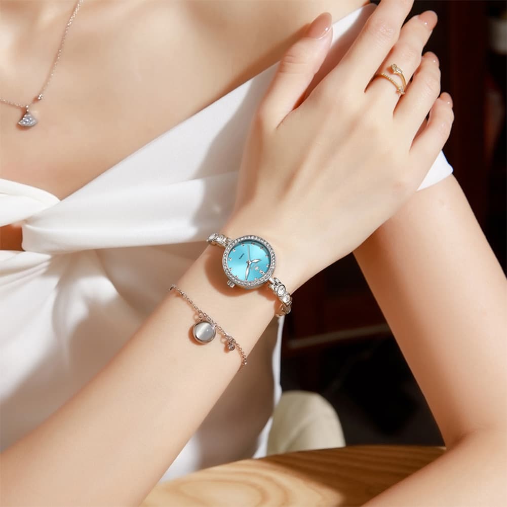 OLEVS 5670 Crystal Bracelet Watch Dainty Bangle Zircon Bezel Quartz Jewelry Timepiece for Women