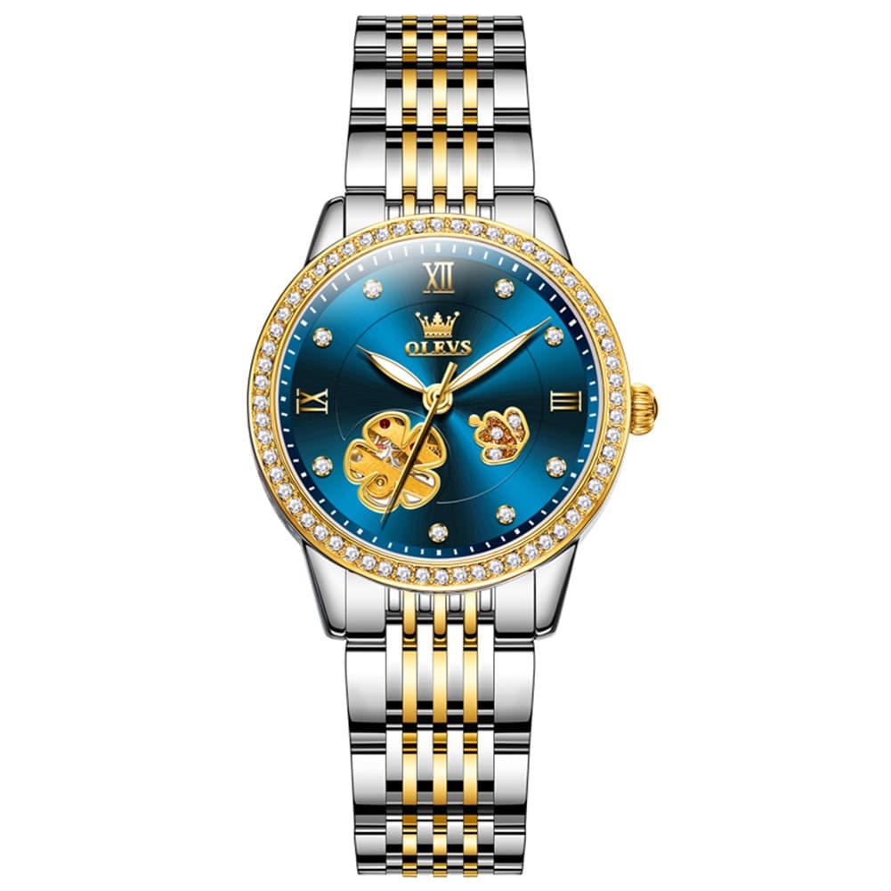 OLEVS 6706 Diamond Flower Skeleton Automatic Mechanical Watch For Women