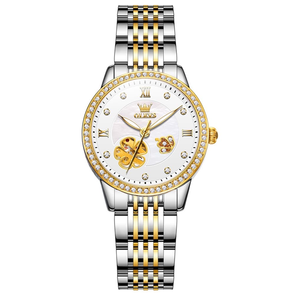 OLEVS 6706 Diamond Flower Skeleton Automatic Mechanical Watch For Women