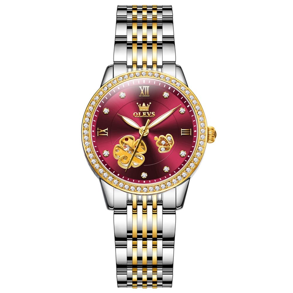 OLEVS 6706 Diamond Flower Skeleton Automatic Mechanical Watch For Women