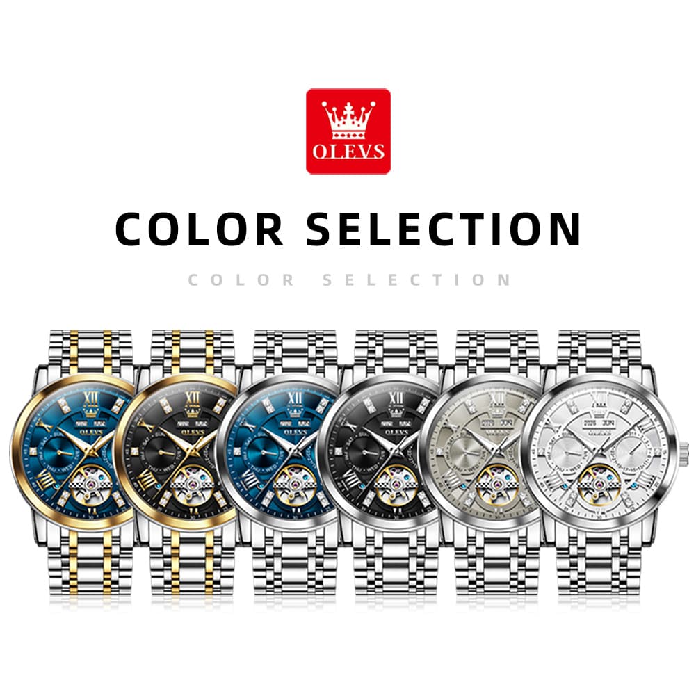 OLEVS 6701 Skeleton Automatic Mechanical Stainless Steel Watch For Men
