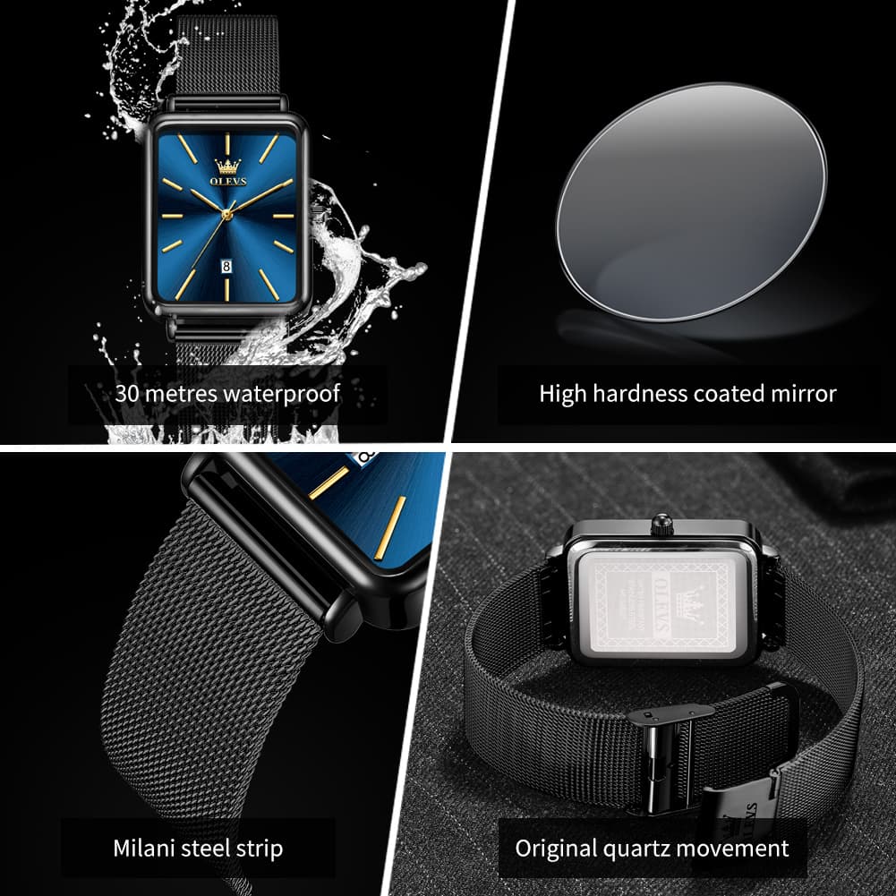 OLEVS 3692 Rectangle Minimalist Mesh Mens Dress Watch