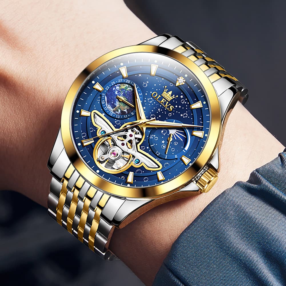 OLEVS 6705 Starry Sky Earth Tourbillon Automatic Mechanical Watch For Men