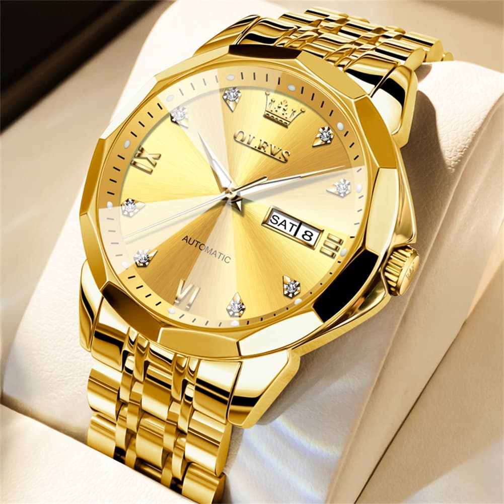 OLEVS 3D Diamond Cut Mirror Automatic Mechanical Watch 9982 Day Date for Men