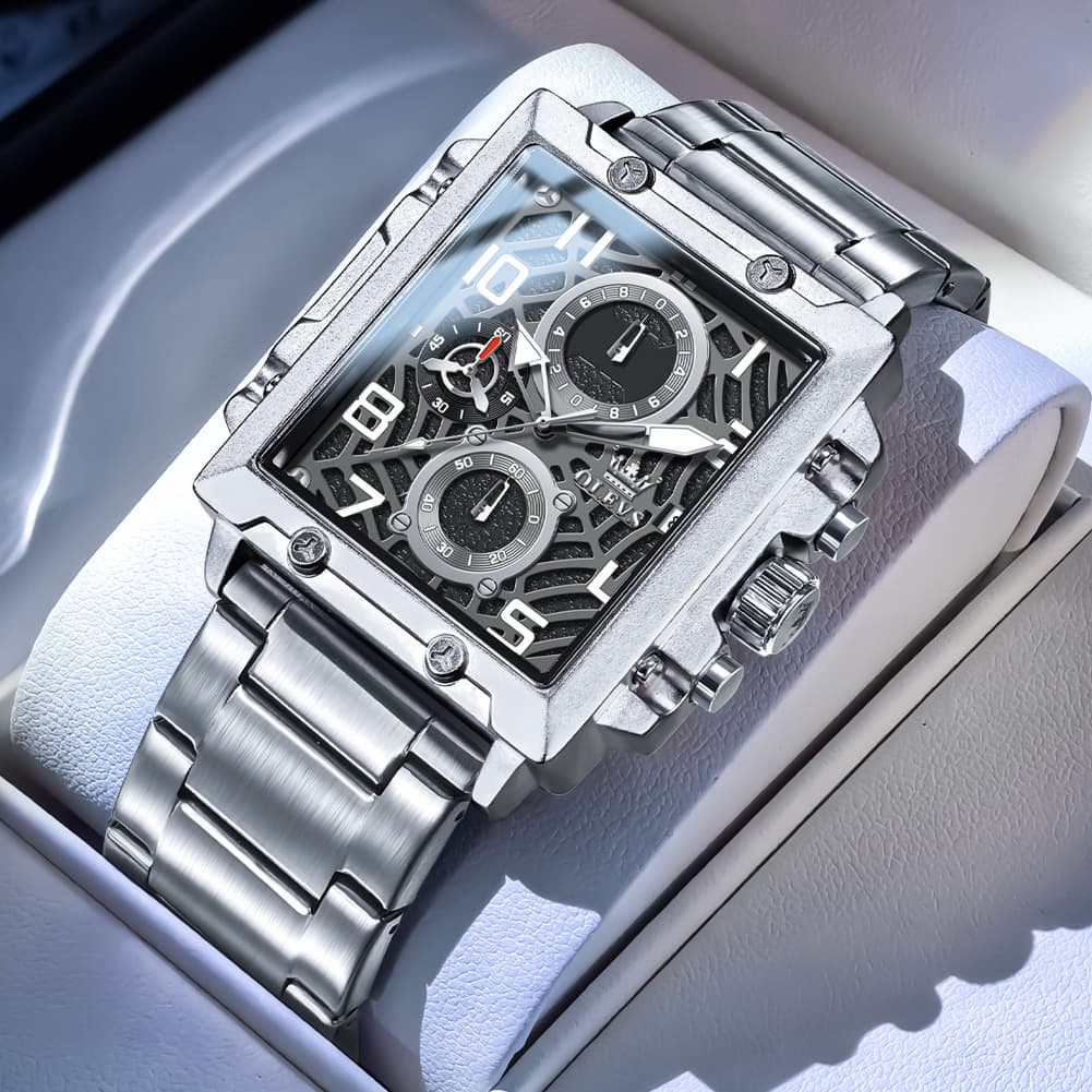 OLEVS 2958 Square Skeleton Chronograph Watch for Men