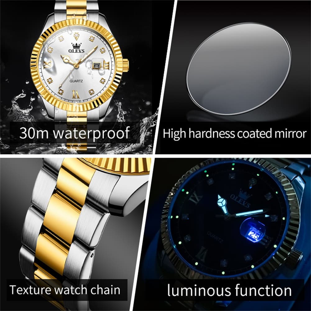 OLEVS 3623 Fluted Bezel Diamond Quartz Watch for Men