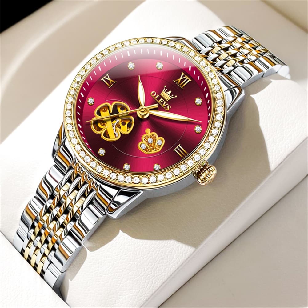 OLEVS 6706 Diamond Flower Skeleton Automatic Mechanical Watch For Women