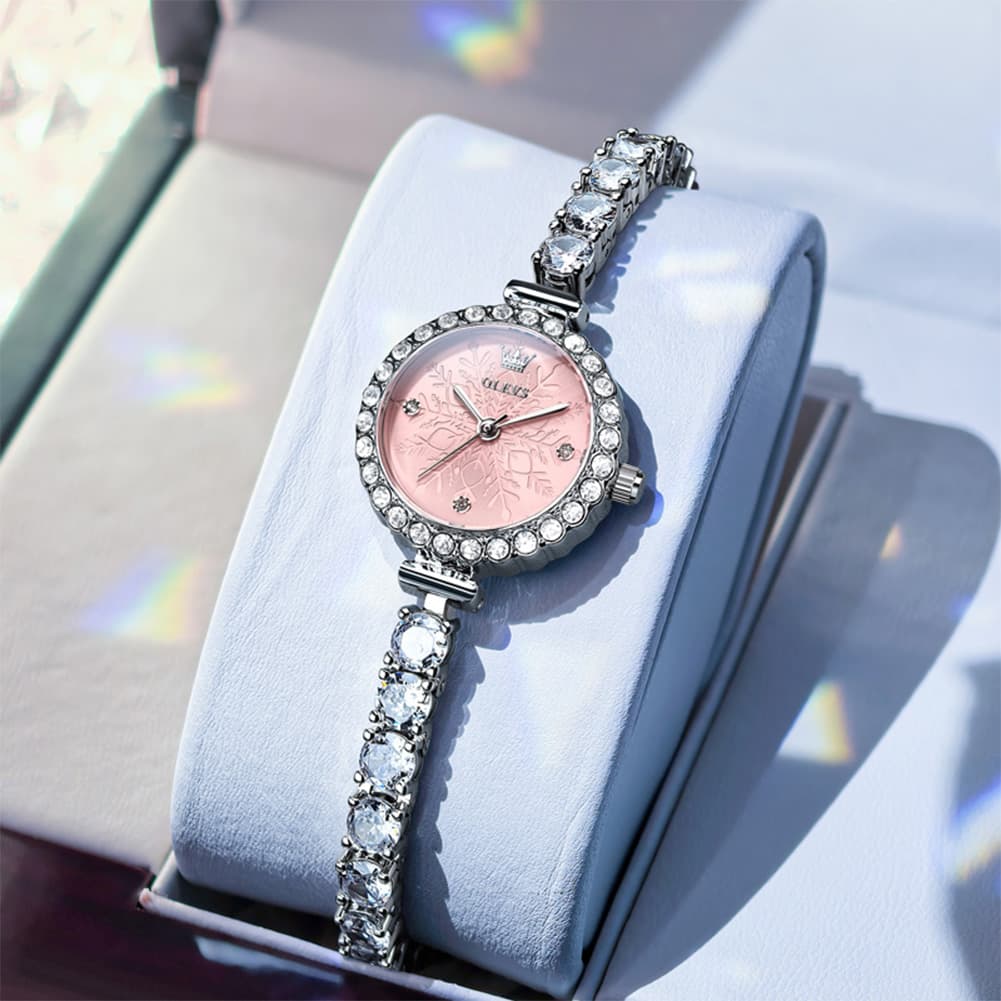 OLEVS 5889 Diamond Tennis Bracelet Watch Dainty 5mm Zircon Bezel Quartz Jewelry Timepiece for Women