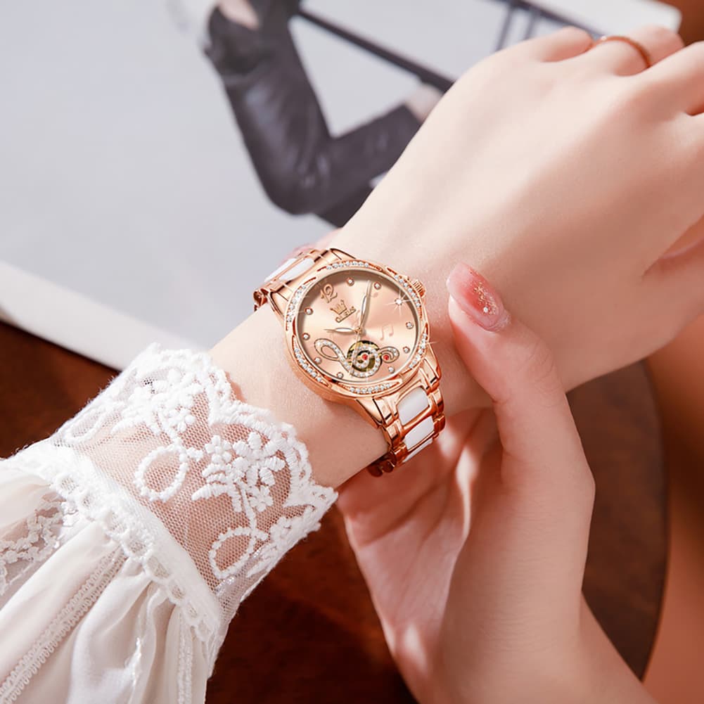 OLEVS 6656 Ceramic Mechanical Musical Note Watch for Women