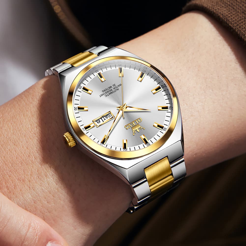 OLEVS Integrated Bracelet Automatic Day Date Watch 9907 for Men