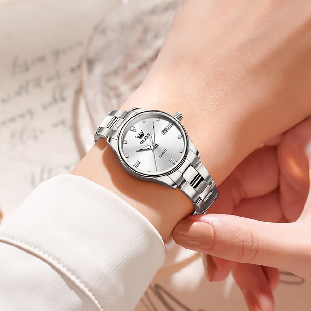 OLEVS 3621NS Minimalist Diamond Quartz Steel Watch for Women