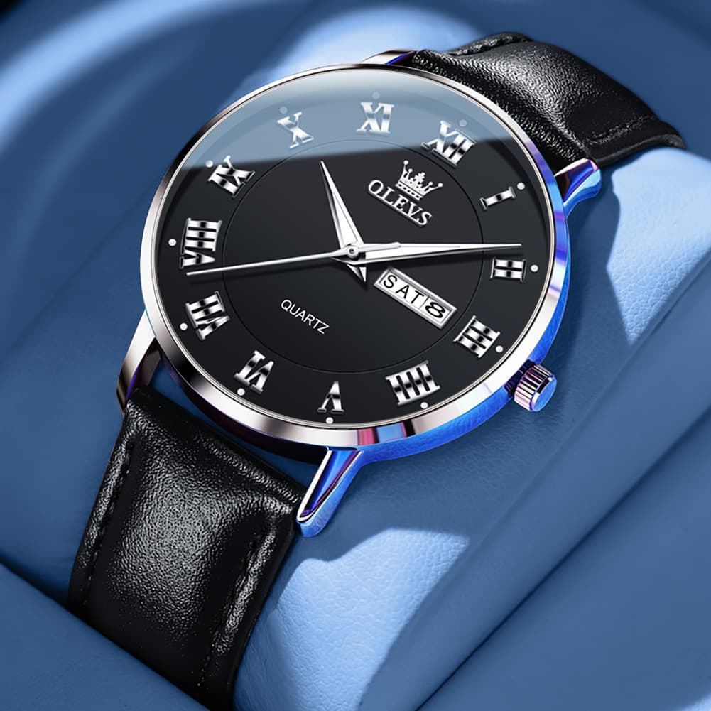 OLEVS 2920 Ultra Light Leather Day Date Quartz Watch for Men