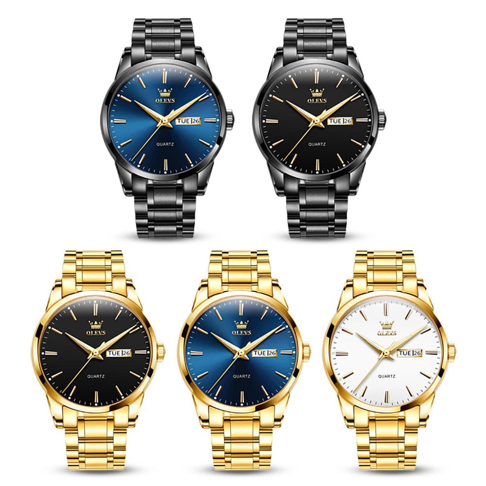 OLEVS 6898 Ultra Thin Day Date Watch Stainless Steel Quartz Casual Timepiece for Men