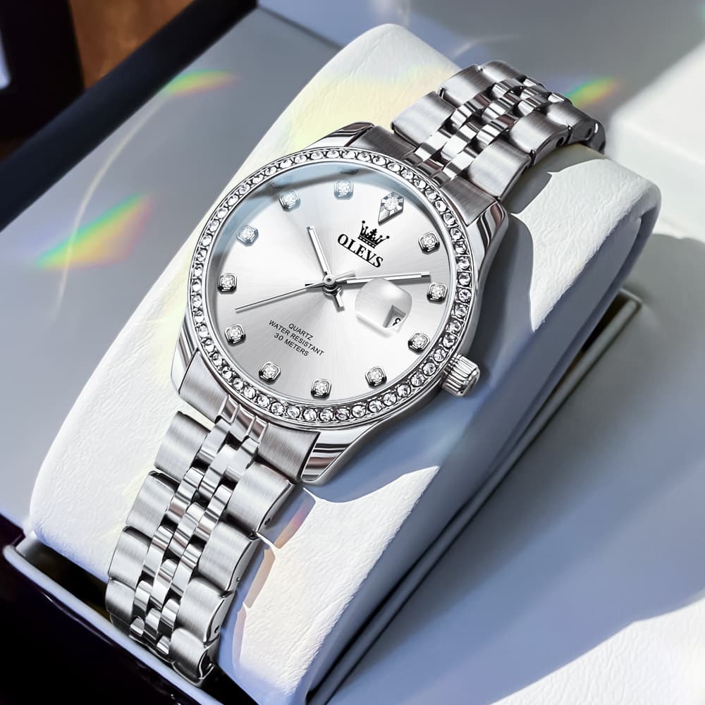 OLEVS 3629NN Diamond Bezel Quartz Steel Watch for Women