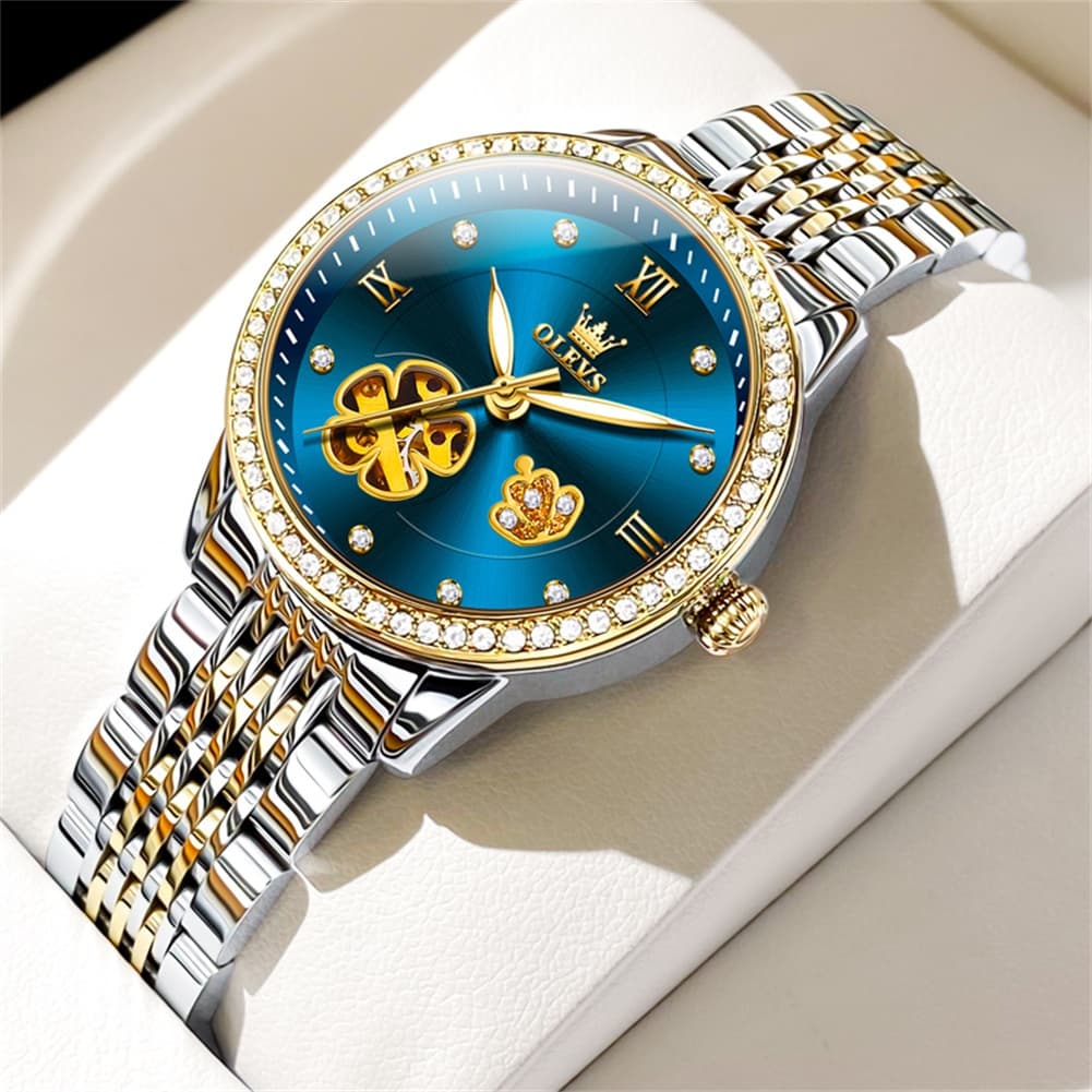 OLEVS 6706 Diamond Flower Skeleton Automatic Mechanical Watch For Women