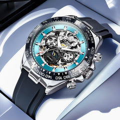 OLEVS 6713 Skeleton Silicone Sports Racing Mechanical Watch For Men