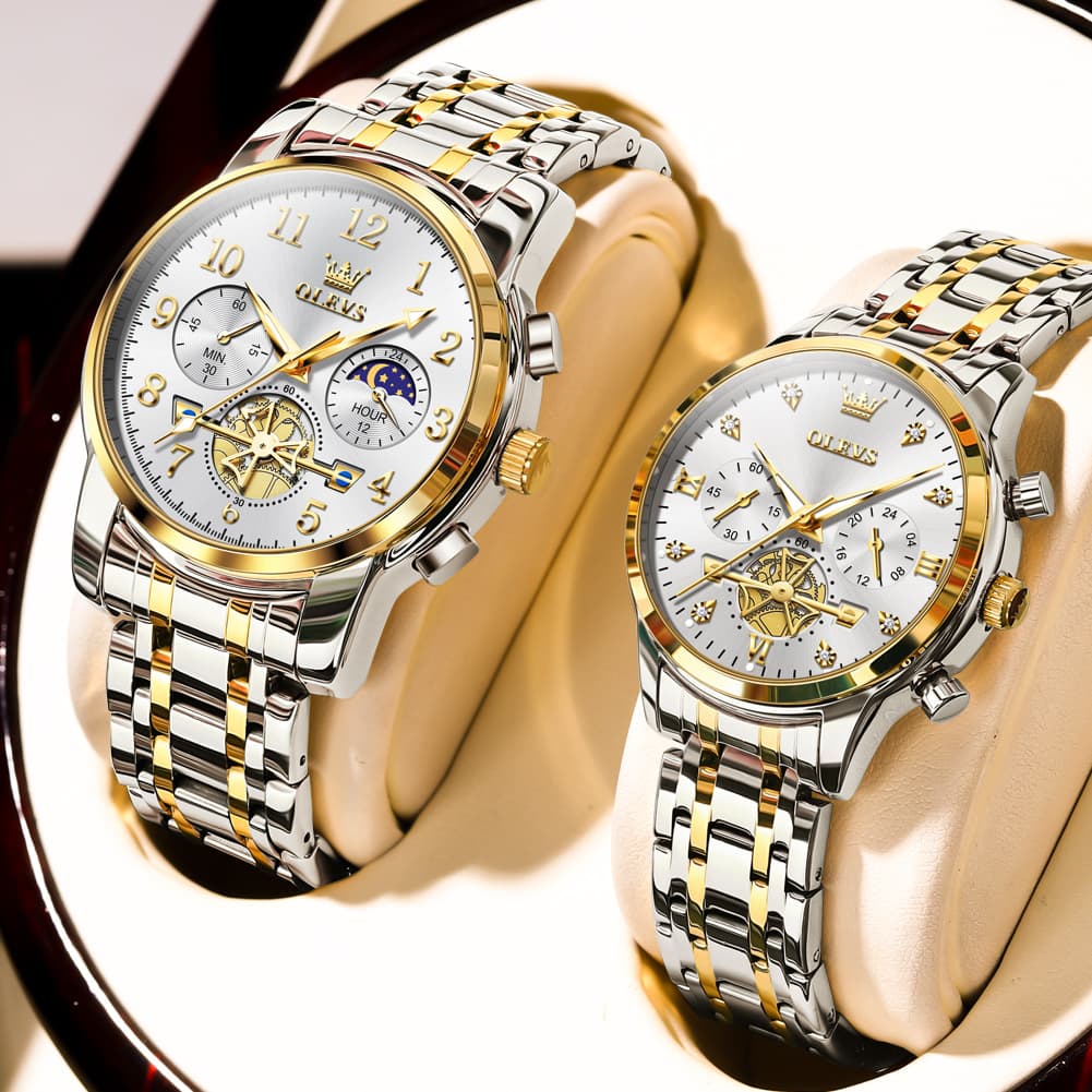 OLEVS 2900 Classic Chronograph Couples Watch Set Men Women