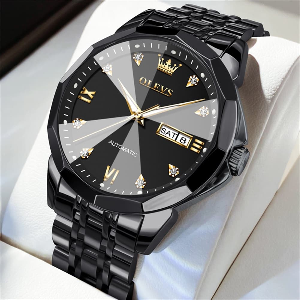 OLEVS 3D Diamond Cut Mirror Automatic Mechanical Watch 9982 Day Date for Men