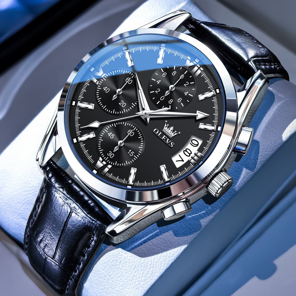 OLEVS 2987 Ultra-Light Leather Chronograph Quartz Watch for Men