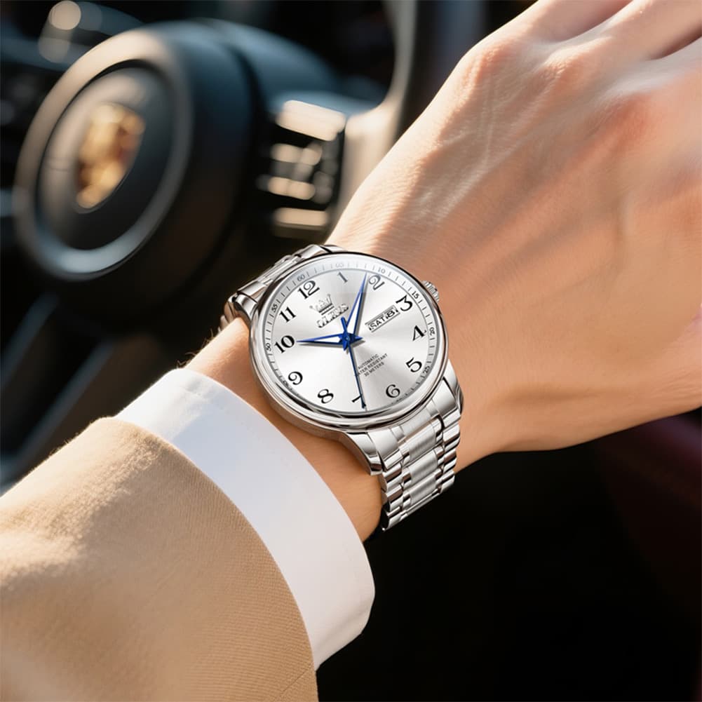 OLEVS 7072 Arabic Numeral Dual Calendar Automatic Watch For Men