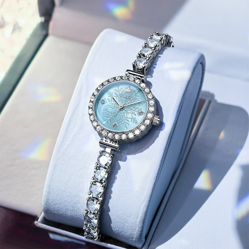 OLEVS 5889 Diamond Tennis Bracelet Watch Dainty 5mm Zircon Bezel Quartz Jewelry Timepiece for Women