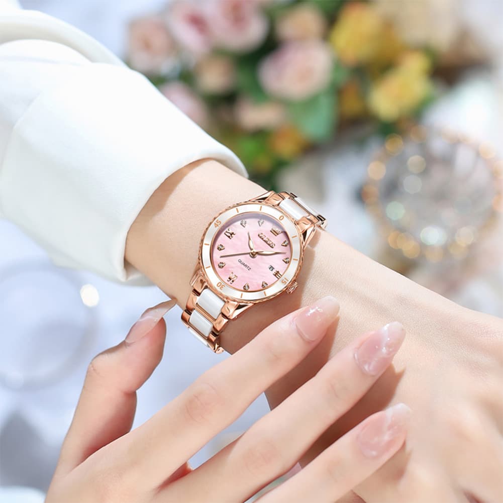 OLEVS 9985 Two Tone Ceramic Bracelet Quartz Watch for Women