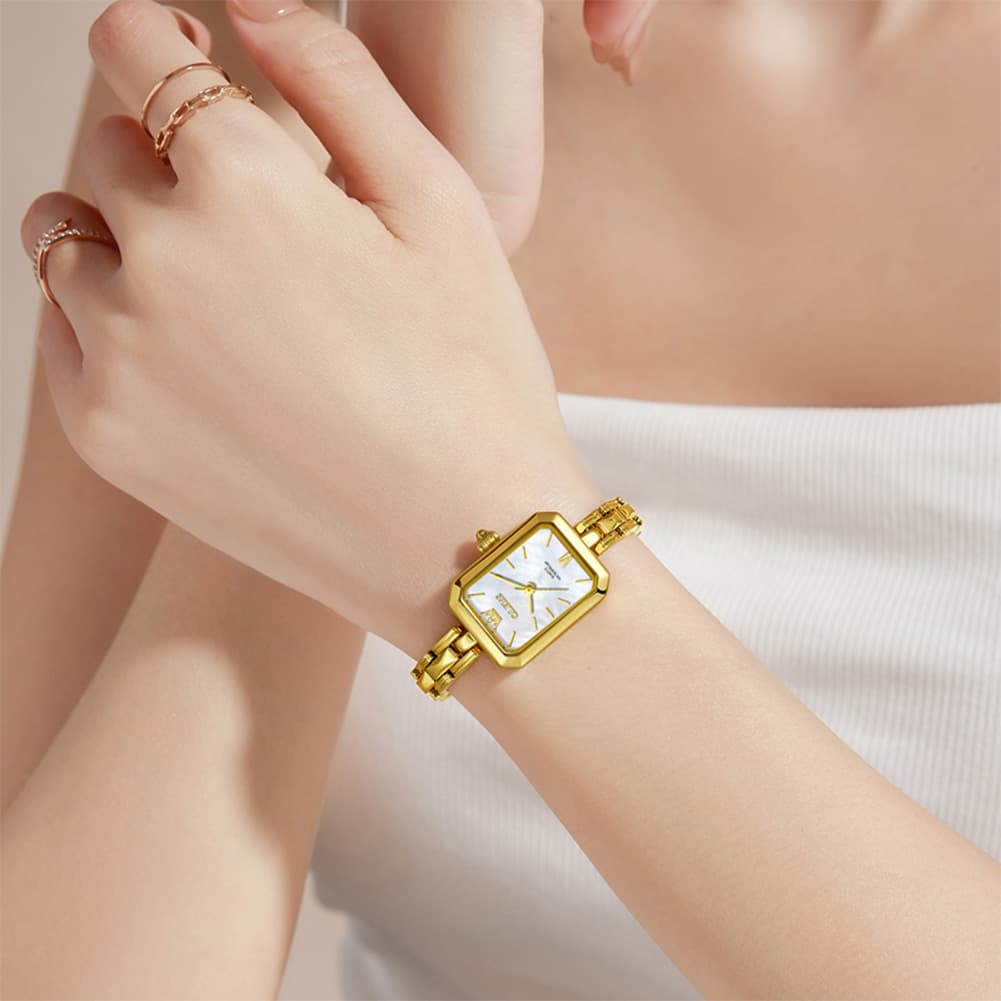 OLEVS 3691 Petite Rectangle Quartz Womens Watch Stainless Steel