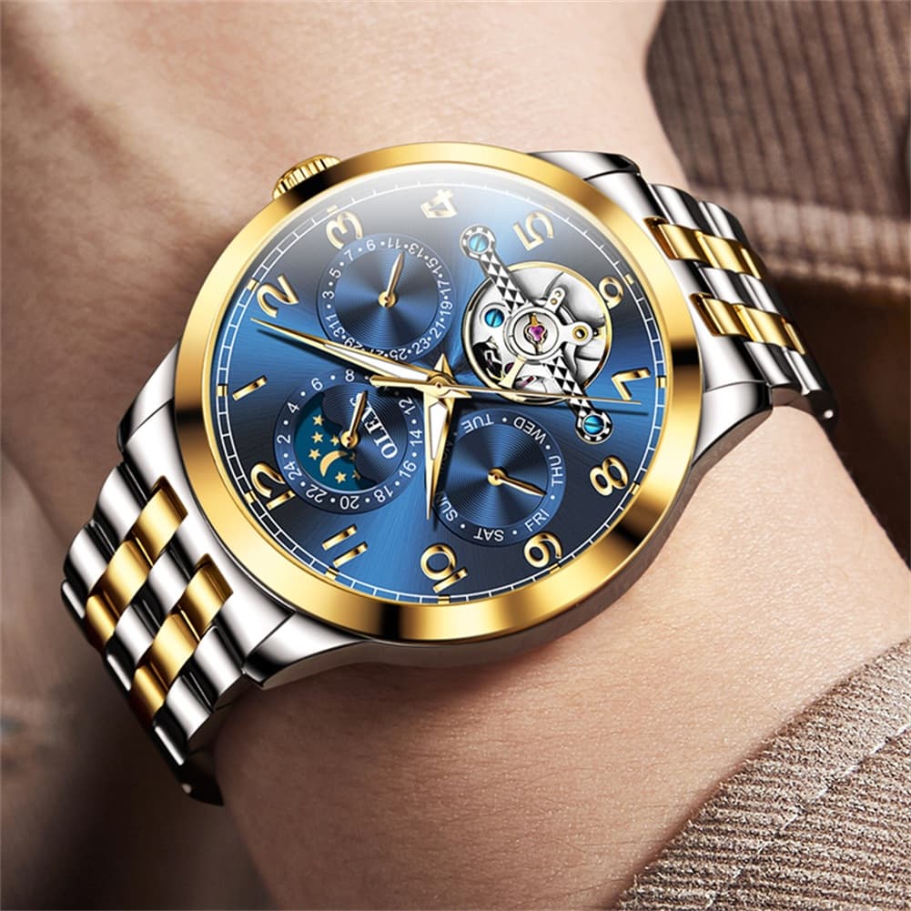 OLEVS 7018 Sun and Moon Skeleton Mechanical Watch for Men