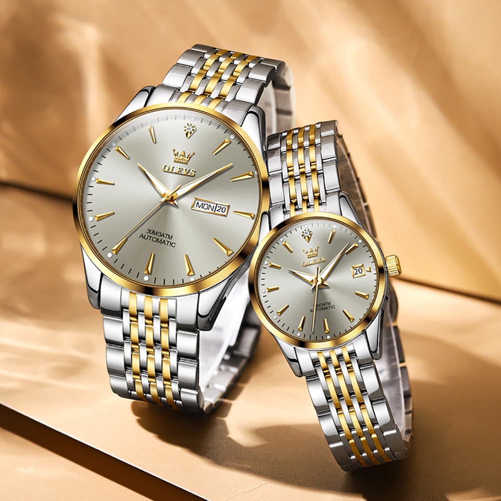 OLEVS 6635 Stainless Steel Automatic Mechanical Couple Watches