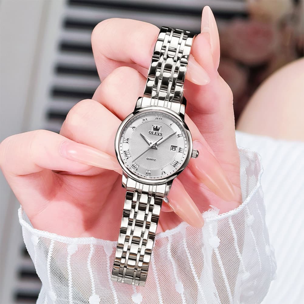 OLEVS Women Sunray Pastel Watch Petite Silver Stainless Steel Date Quartz 5611