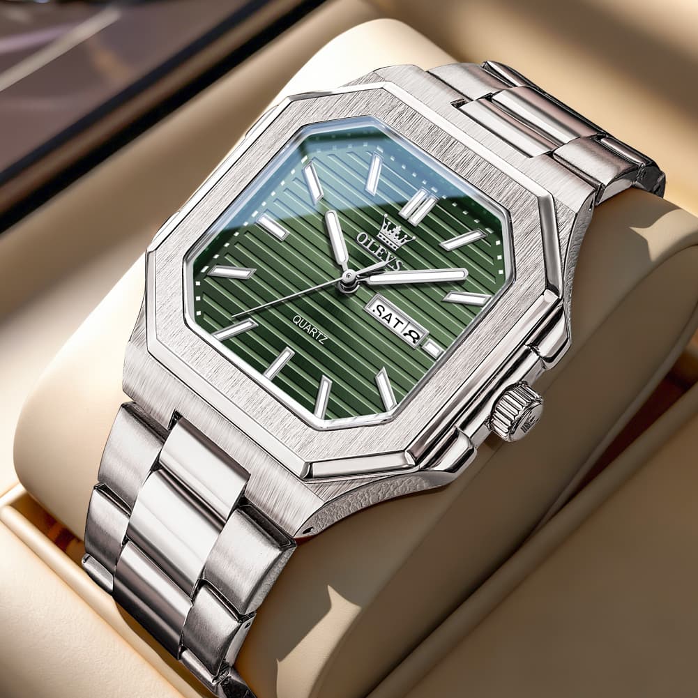 OLEVS 3731 Square Ribbed Dial Luminous Quartz Watch for Men