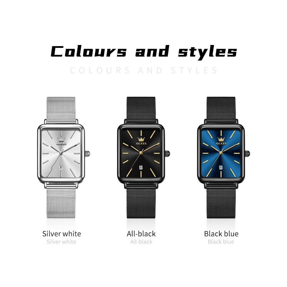 OLEVS 3692 Rectangle Minimalist Mesh Mens Dress Watch