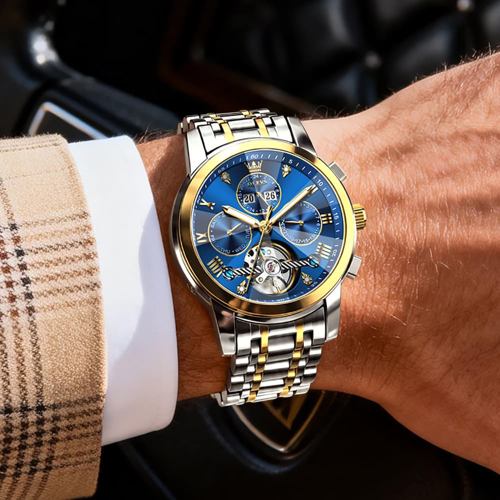 OLEVS 3D Diamond Cut Skeleton Automatic Watch 7121 for Men
