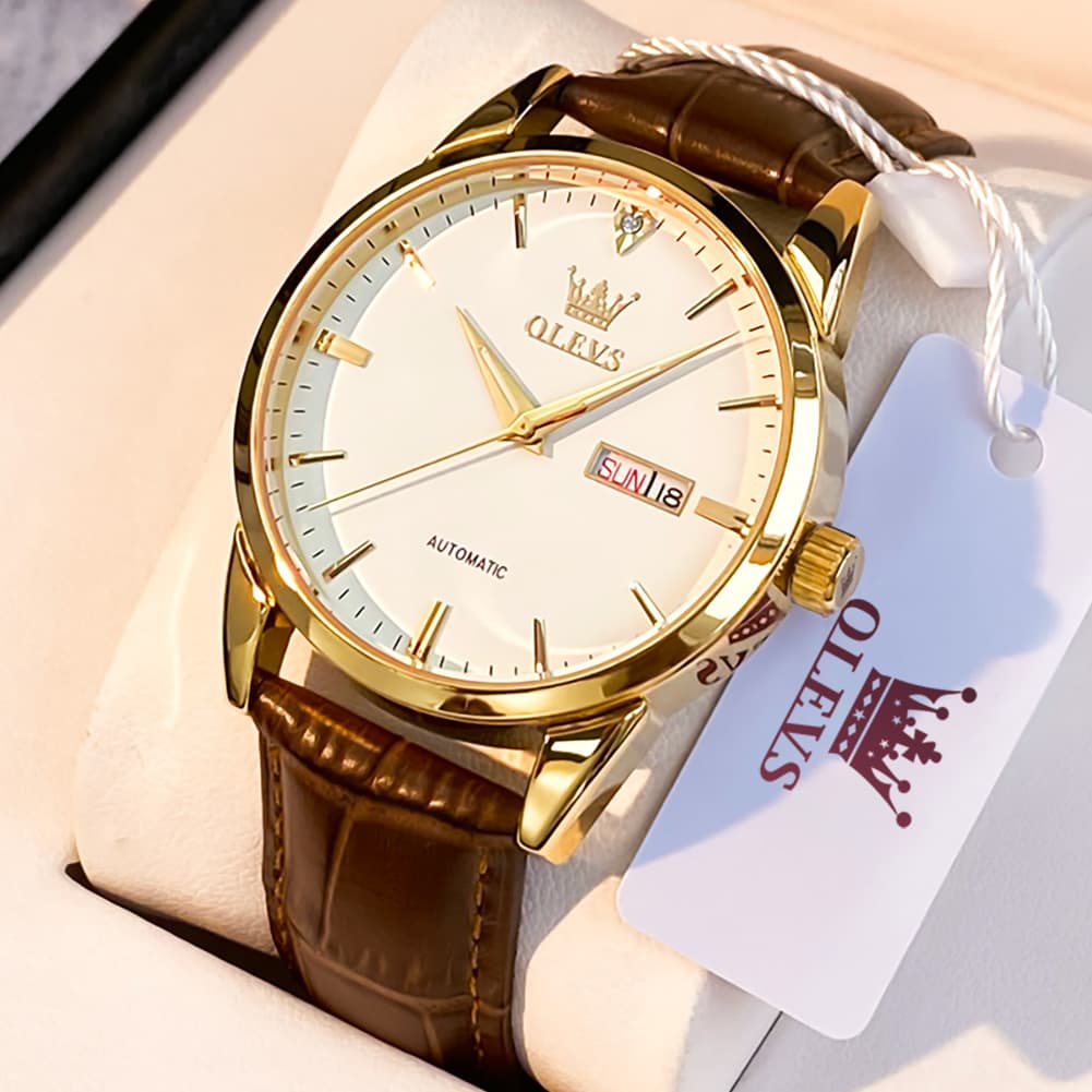 OLEVS 6629 Minimalist Day Date Mechanical Watch for Men