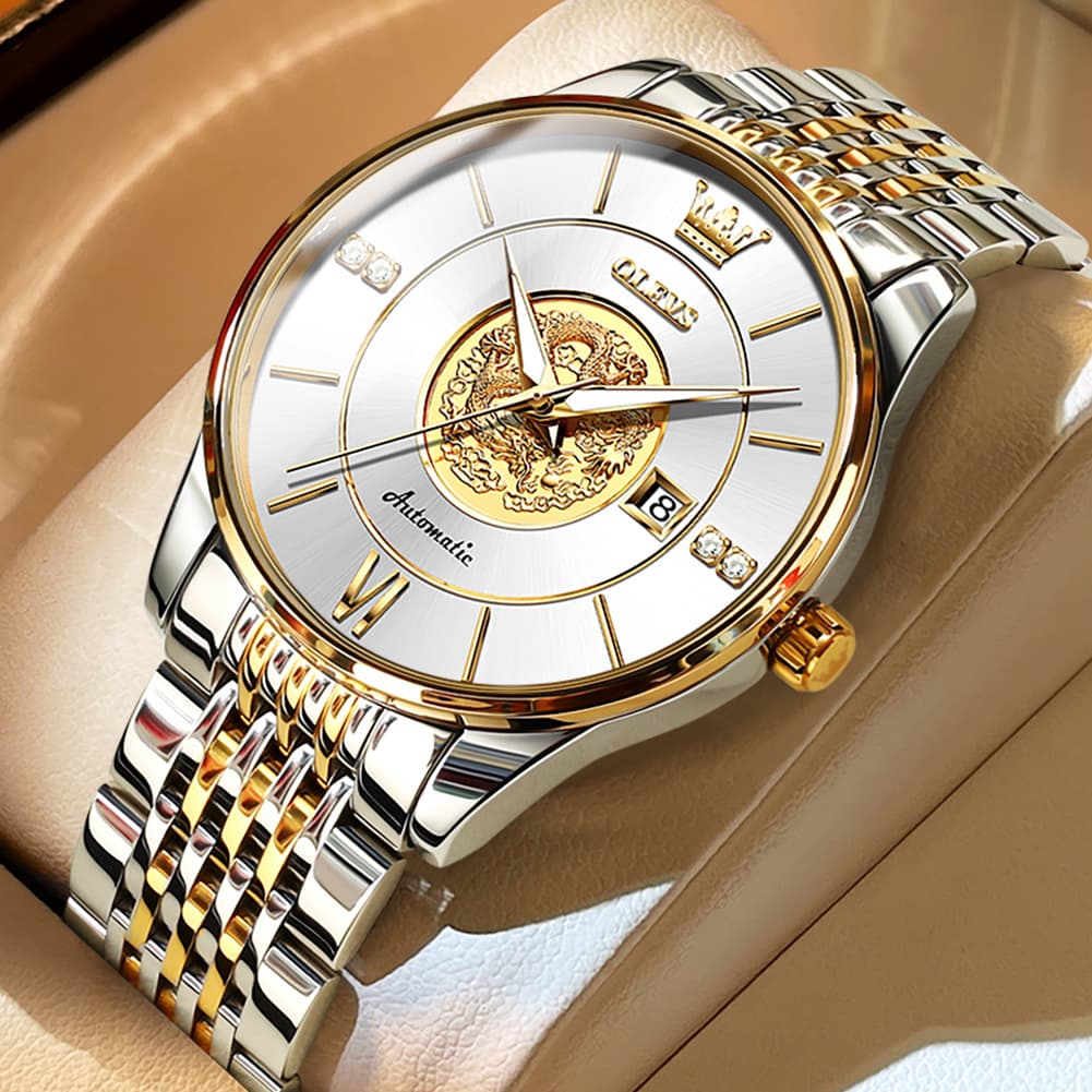 OLEVS 6693 3D Dragon Mechanical Steel Watch for Men