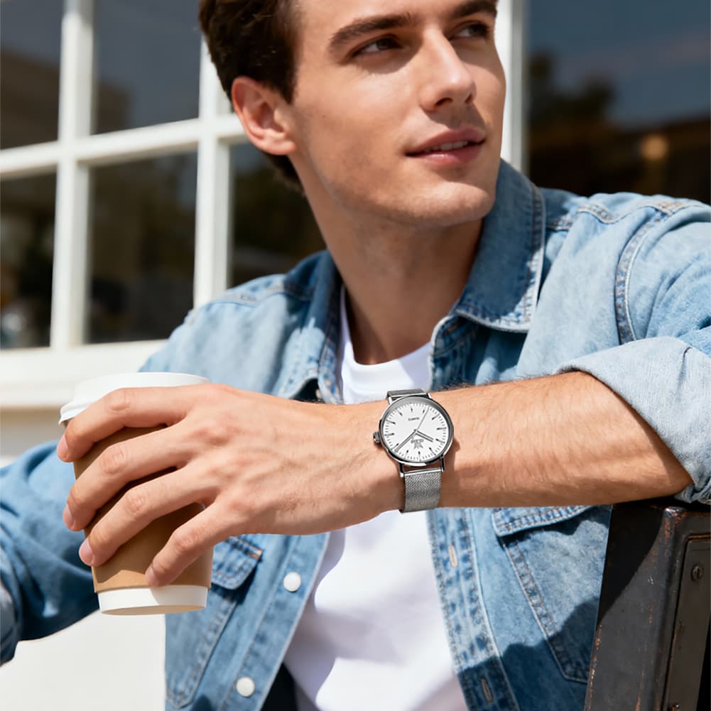 OLEVS Minimalist Ultra Thin Mesh Quartz Watch 7125 for Men