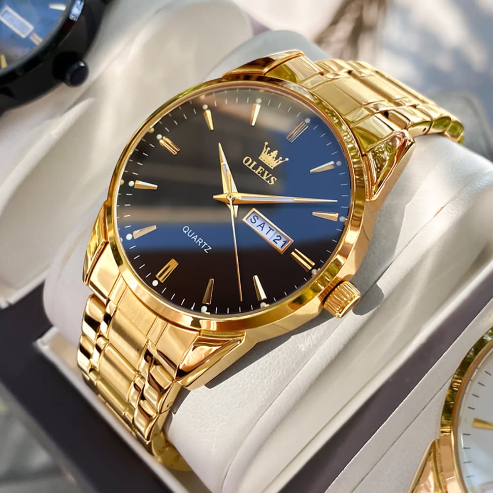 OLEVS 6898 Ultra Thin Day Date Watch Stainless Steel Quartz Casual Timepiece for Men