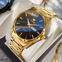OLEVS 6898 Ultra Thin Day Date Watch Stainless Steel Quartz Casual Timepiece for Men